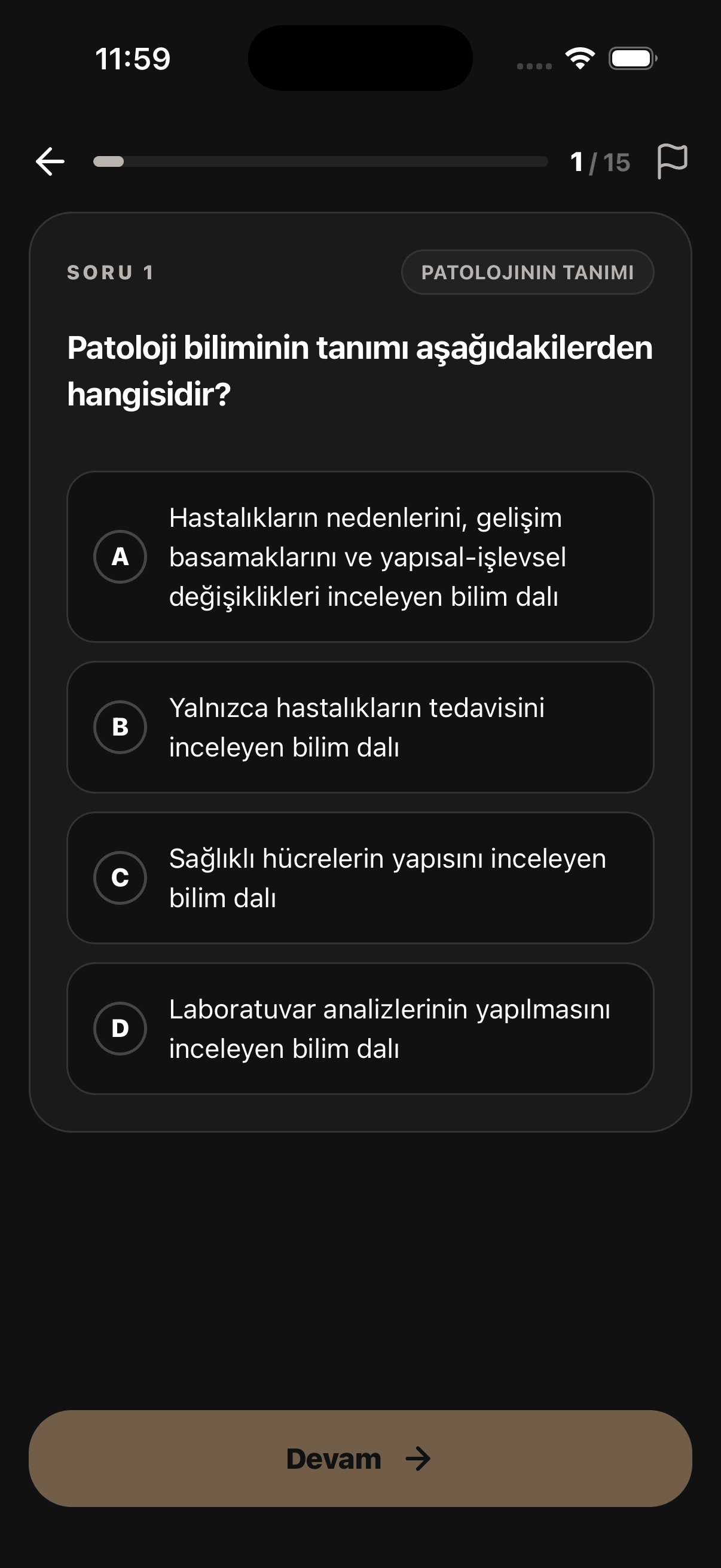 EUS Eğitim süreli soru çözme ekranı